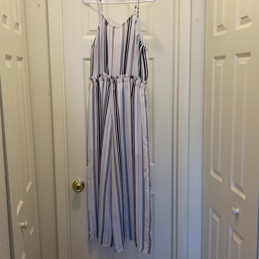 Red black and white striped romper size (L)